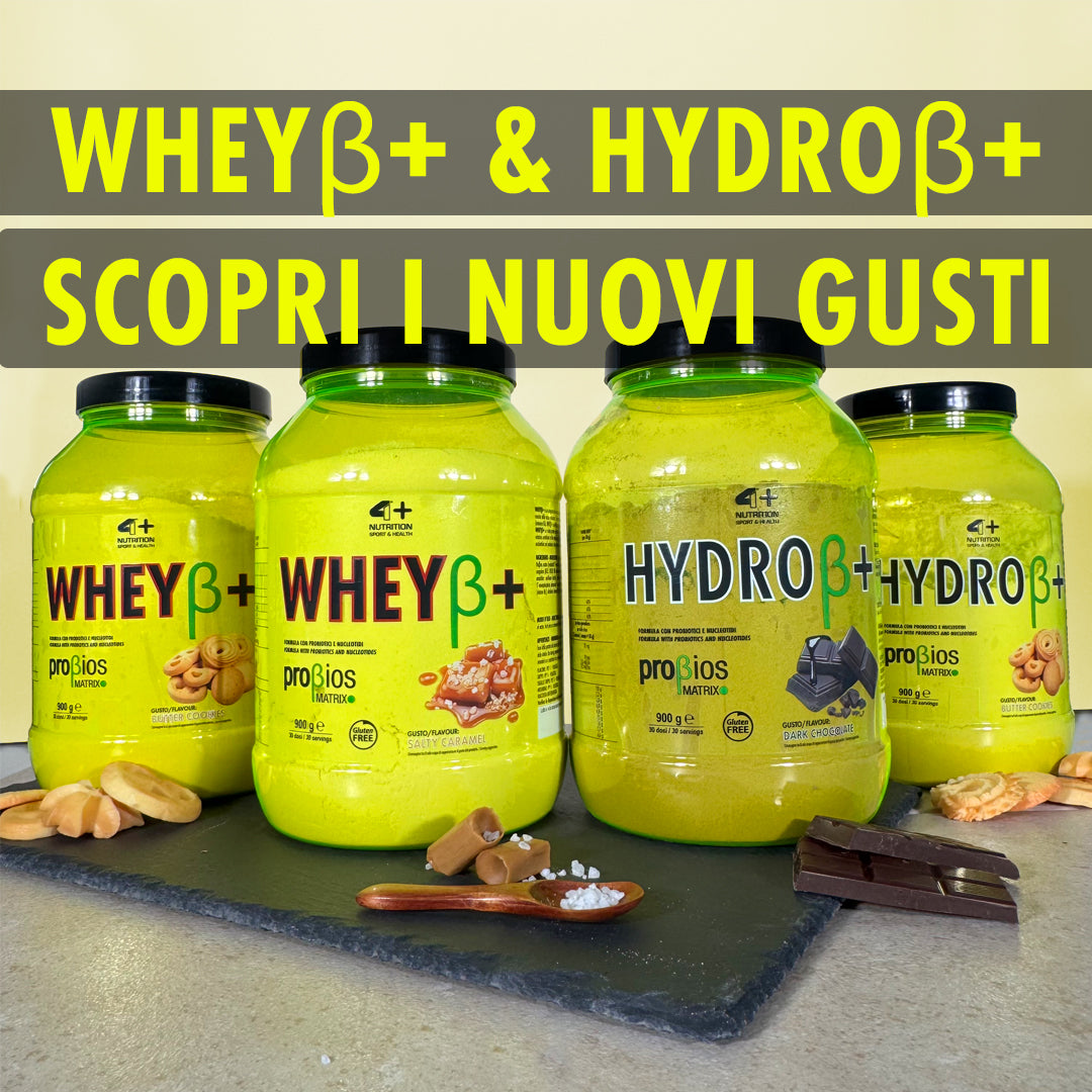 Scopri i Nuovi Gusti delle Proteine WHEYβ e HYDROβ su 4+ NUTRITION!